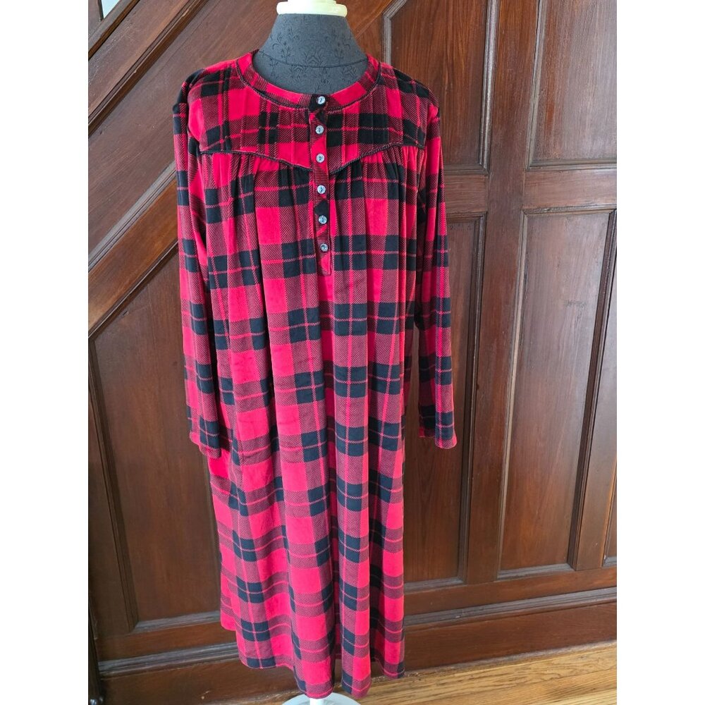Aria Collection Womens Long Red & Black Plaid Nightgown XL